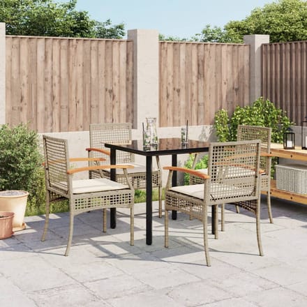 vidaXL - 5-delige - Tuinset - met - kussens - poly - rattan - beige