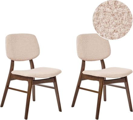 ELAINE - Eetkamerstoel set van 2 - Lichtbeige - Donker hout/Bouclé