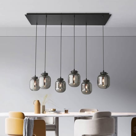 FISCHER & HONSEL Hanglamp Regi van glas, rookgrijs, 6-lamps