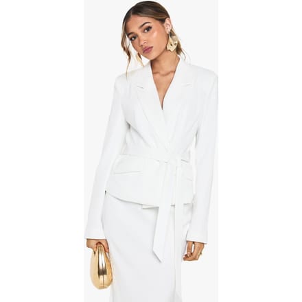 boohoo Dames Occasion Getailleerde Getailleerde Blazer met Riem | Ivoor | Maat: 40