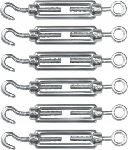 AMIG Spanschroeven/draadspanner met haak/oog - 6x - 7cm - verzinkt staal - 100kg - M5 schroefdraad