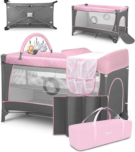 Opvouwbaar Campingbedje 2-in-1 met Matras en Verschoontafel - Roze
