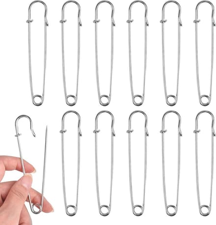 12x Grote Veiligheidsspelden RVS 10cm voor Kleding, Leer, Banden en Knutselwerk