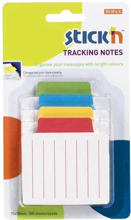 Stick'n Bladwijzers - Bookmark - sticky notes, 70x70mm, gelijnd, 4x25 index tabs
