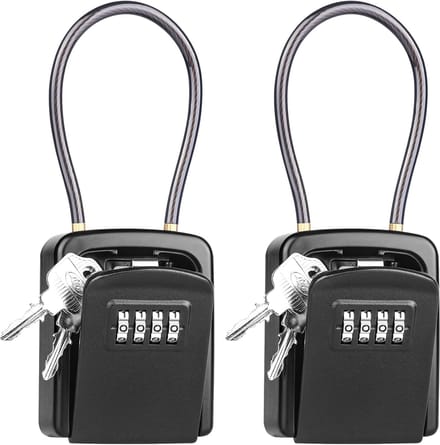 Famanu – Set van 2 sleutelkluizen met afneembare kabel, 4-cijferige code, weerbestendig, voor sleutels en deurkaarten