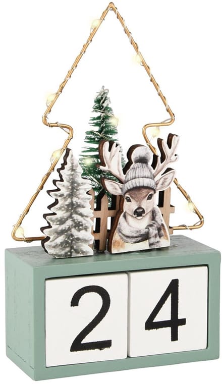 Dekoratief | Kalender 'Winter Deer', hout, LED, 9x4x15cm | A255479