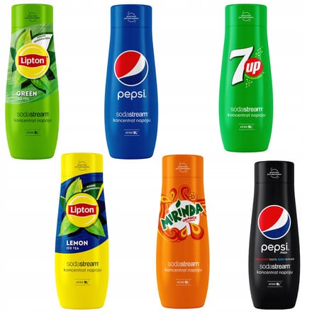 Set van 6 SodaStream Lipton Citroen+Groen+Pepsi+Mirinda+7UP+PepsiMAX concentraten