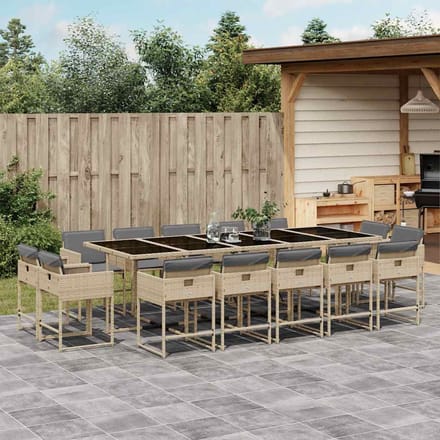 vidaXL - 15-delige - Tuinset - met - kussens - poly - rattan - gemengd - beige