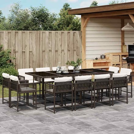 vidaXL - 13-delige - Tuinset - met - kussens - poly - rattan - bruin