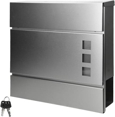 Moderne brievenbus - Wandmodel postbak - Veilig post ontvangen - Geïntegreerd krantenvak - 37 x 10.5 x 36.5 cm - Zilver