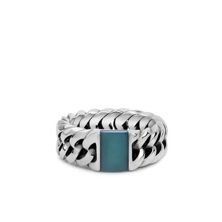 Buddha to Buddha Ring Chain Stone Green Maat 16 zilver 603GR