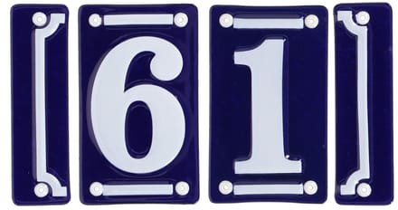 Best for Boots huisnummer 61 met sierrand - Oudhollands - emaille - blauw/wit