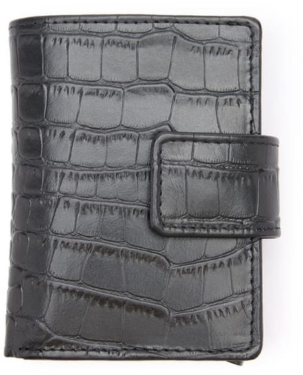 Manfield - Unisex - Zwarte leren croco pasjeshouder - Maat 1