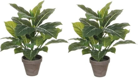Mica Decorations Kunstplant - 4x stuks - philodendron - groen - 49 cm - kunstplanten/nepplanten