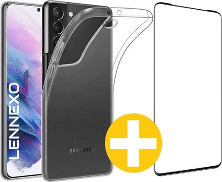 Hoesje en Screenprotector Combi Geschikt Voor Samsung S21 FE - Transparant Hoesje + Premium Screenprotector