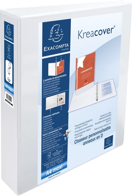 Exacompta 10x Kreacover Ringband PP personaliseerbaar - 2 vakken - 2D-ringen 50mm - A4 maxi - Wit - 51924E