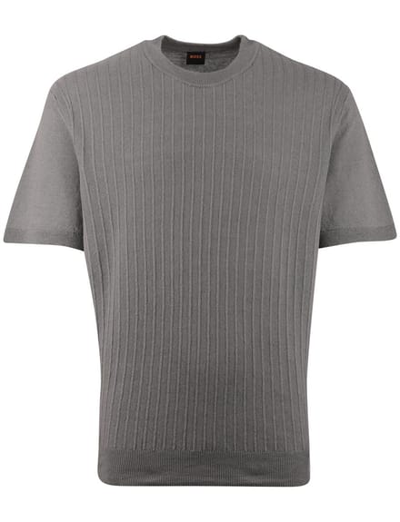 T-shirt BOSS Orange grijs structuur strepen normale fit