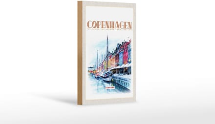 Holzschild Reise 12x18 cm Kunst Copenhagen Denmark Boot Dekoration