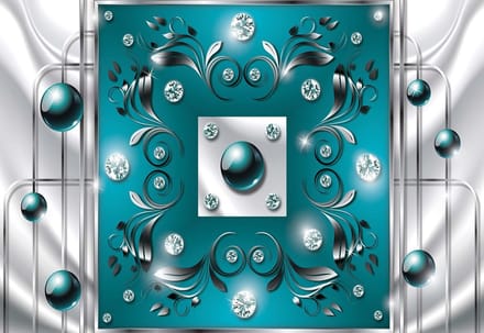 Fotobehang Turquoise Diamond Abstract Modern | PANORAMIC - 250cm x 104cm | 130g/m2 Vlies