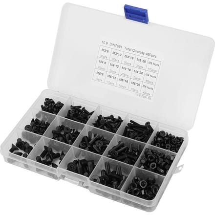 460 stuks M3 M4 M5 Zwart Graad 10.9 Inbusbouten Platte Verzonken Schroeven Moeren Set