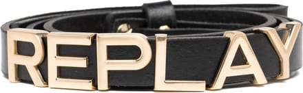 REPLAY Leren Riem Logo Belt W90 Black Zwart