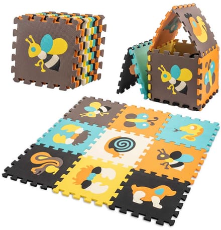Schuimrubberen puzzelmat voor kinderen 9 el. kleurrijke dieren 85cm x 85cm x 1cm