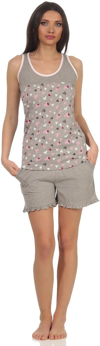 Dames oksel shorty pyjama met een hartmotief in een gemêleerde look - ook in oversized
