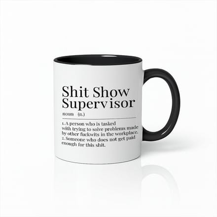 Witte & Zwarte Mok 330ml – “Shit Show Supervisor” Grappige Werkplek Definitie Koffiebeker