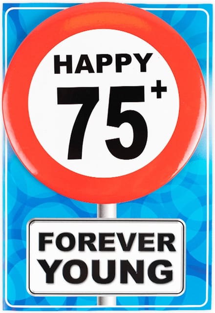 Wenskaart - Happy Birthday - 75 jaar - ansichtkaart - met button