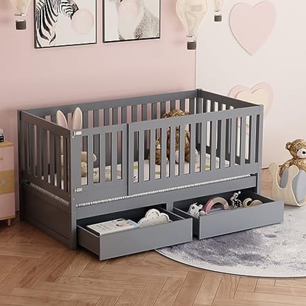 Multifunctioneel Kinderbed 90 x 200 cm - Ombouwbaar in Twee Apart Bedden - Grijs