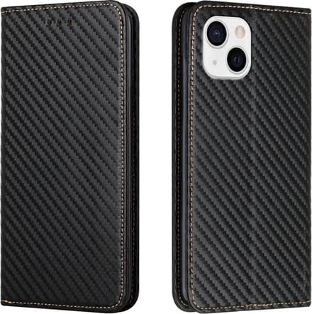 Luxe BookCover Hoes Etui geschikt voor iPhone 15 Plus Zwart-Carbon. A3094