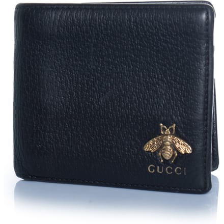Gucci, zwarte leren portemonnee met bijtje