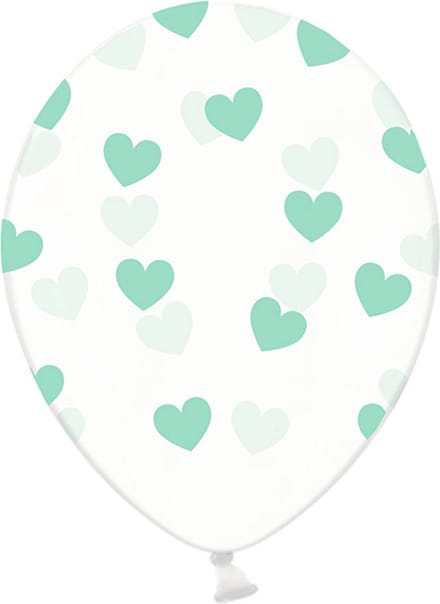 Partydeco - Ballonnen clear hartjes mint 6 stuks