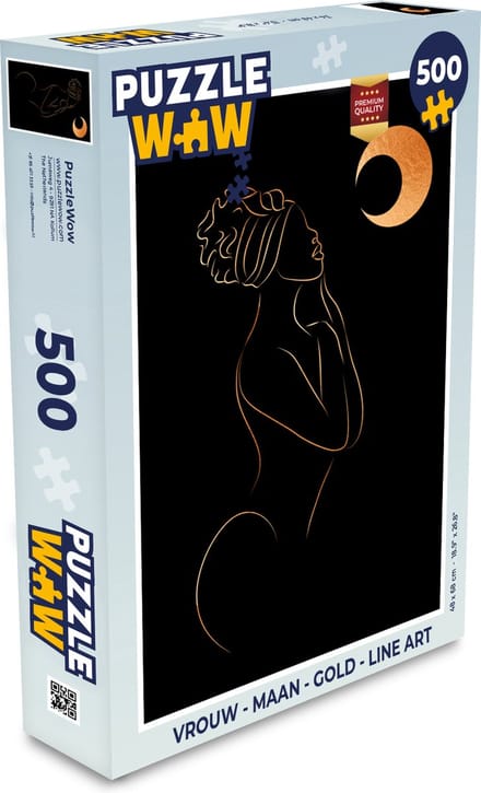 Puzzel Vrouw - Maan - Gold - Line art - Legpuzzel - Puzzel 500 stukjes