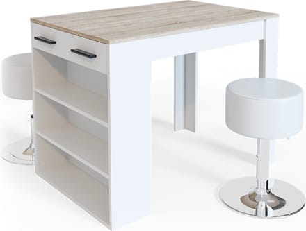 Vicco Repose Eettafel set – 67 x 100 cm met 2 krukken Sonoma/Wit