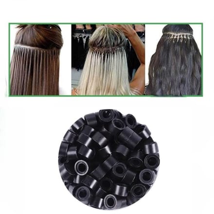 100 Stuks Microringen met siliconen - Haar extensions - Mee te bevestigen - Zwart - LOUZIR