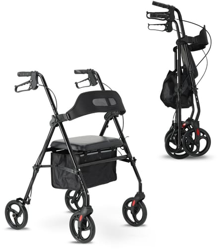 Mooiys Brian Rollator - Lichtgewicht Opvouwbaar met Zitfunctie - Zwart