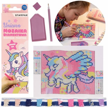 Eenhoorn, creatieve set voor meisjes, diamantmozaïek 20x20 cm, kunstset