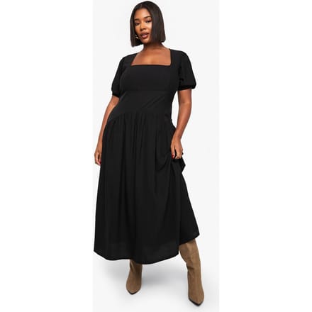 boohoo Dames Plus puffmouw maxi smock jurk | Black | Maat: 22
