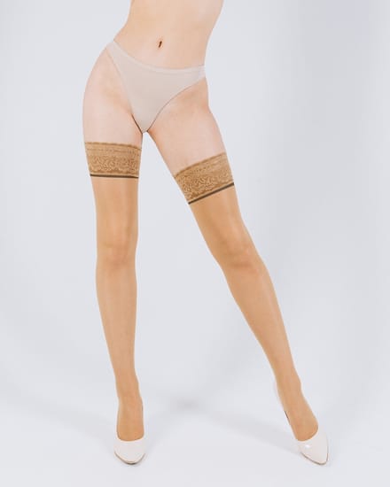 Giulia - Chic 20 Calze 20den Stay Up met zwarte naad, Daino