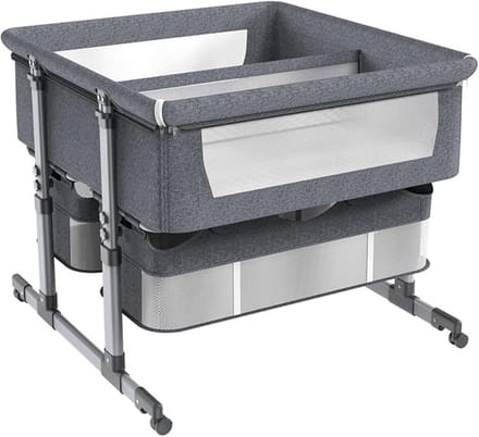 Verstelbare Baby Wieg naast Bed, Draagbare Wieg met Opbergmand, 6 Hoogtes Instelbaar