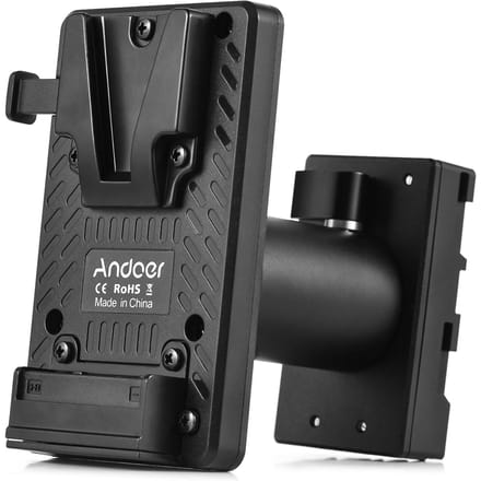 Andoer V-Lock V-mount batterijplaat op BP-U dummy-batterijadapter met verstelbare staafvervanging zwart