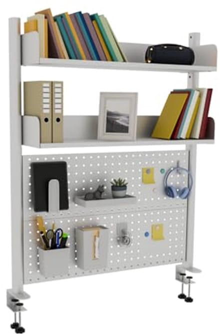 2-laags bureauplank met pegboard - wit 80 cm, bureauorganizer voor thuis en kantoor