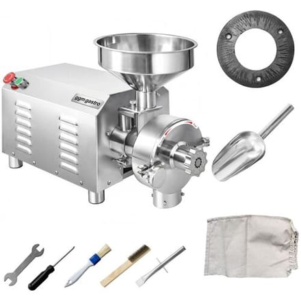 GGM Gastro Elektrische graanmolen PROFESSIONEEL - 50-80kg/u - traploos instelbare maalgraad - 1500 tpm - 3.6kW - 230V zilver