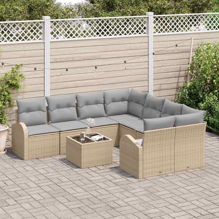 vidaXL - Tuinbank - Set - 9 - st - Beige - poly - rattan
