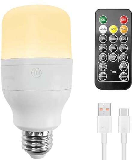 Duurzame E27 LED Lamp met Afstandsbediening - Oplaadbare, Dimmbare Multifunctionele Lichtbron met Timer en 3 Kleuren