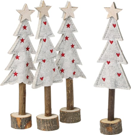 Kerstboomversiering vilt ster hart beige rood H21cm 4 stuks, 4 Stück