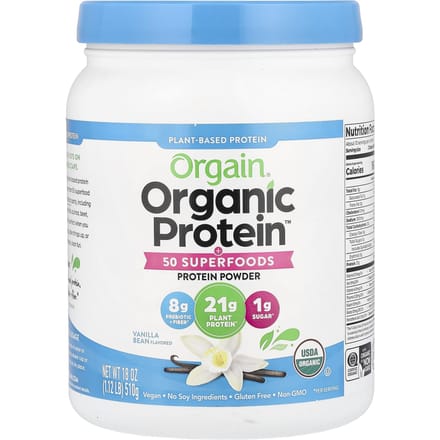 Orgain, Poudre de Protéines Bio™ + 50 Superaliments, Végétale, Gousse de Vanille, 1,12 lb (510g)