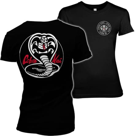 Cobra Kai White patches, girly T-shirt voor dames, zwart