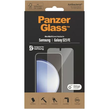 PanzerGlass Screenprotector geschikt voor Samsung Galaxy S23 FE Glazen | PanzerGlass Ultra-Wide Fit Screenprotector - Case Friendly
